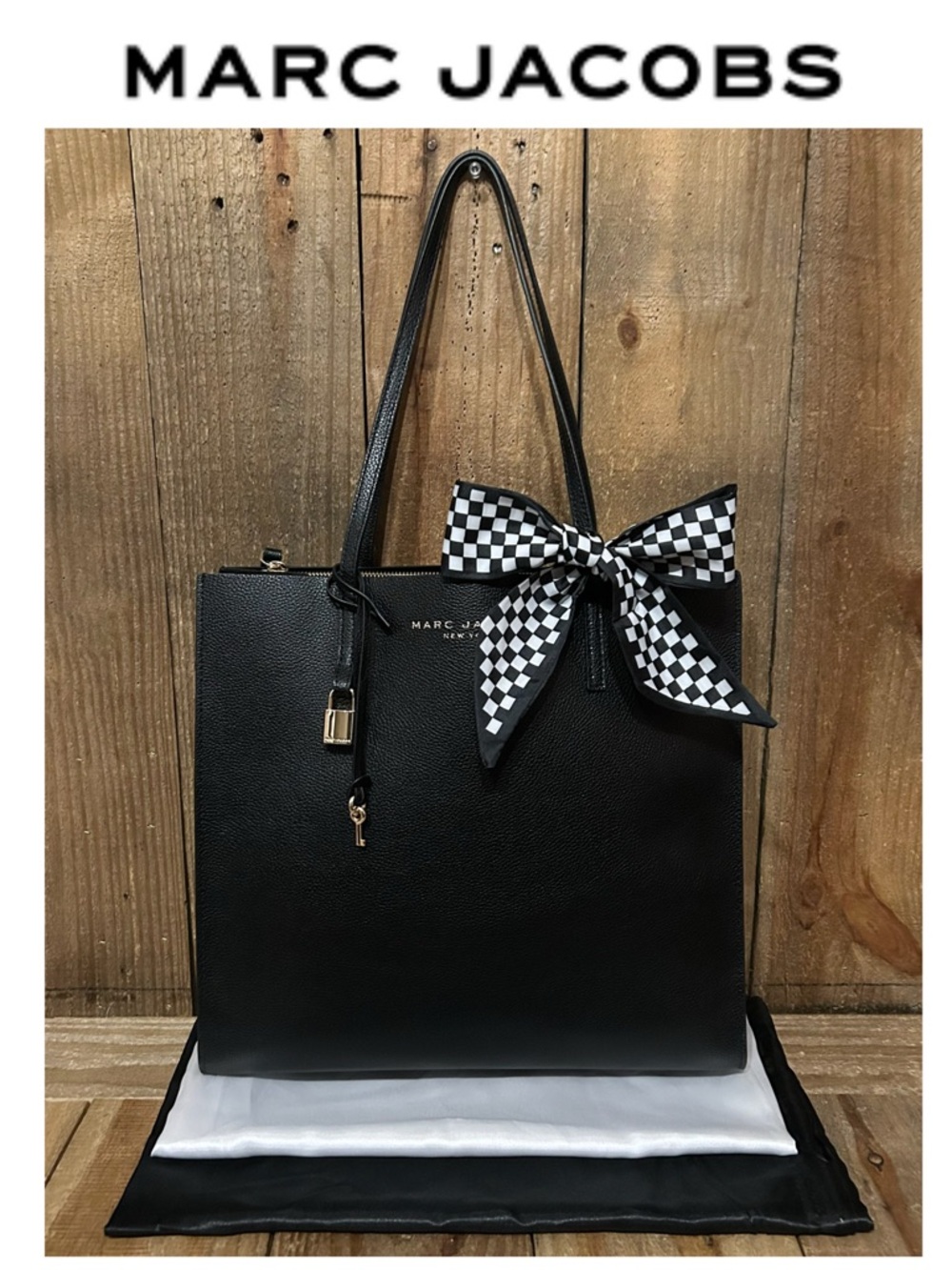 Marc Jacobs. The Grind Leather Tote Bag with Free Bag Scarf and Dust Bag.